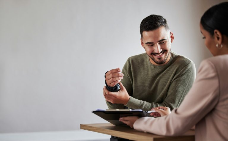 Lawyer woman with man for legal contract success review on documents for insurance, compliance and