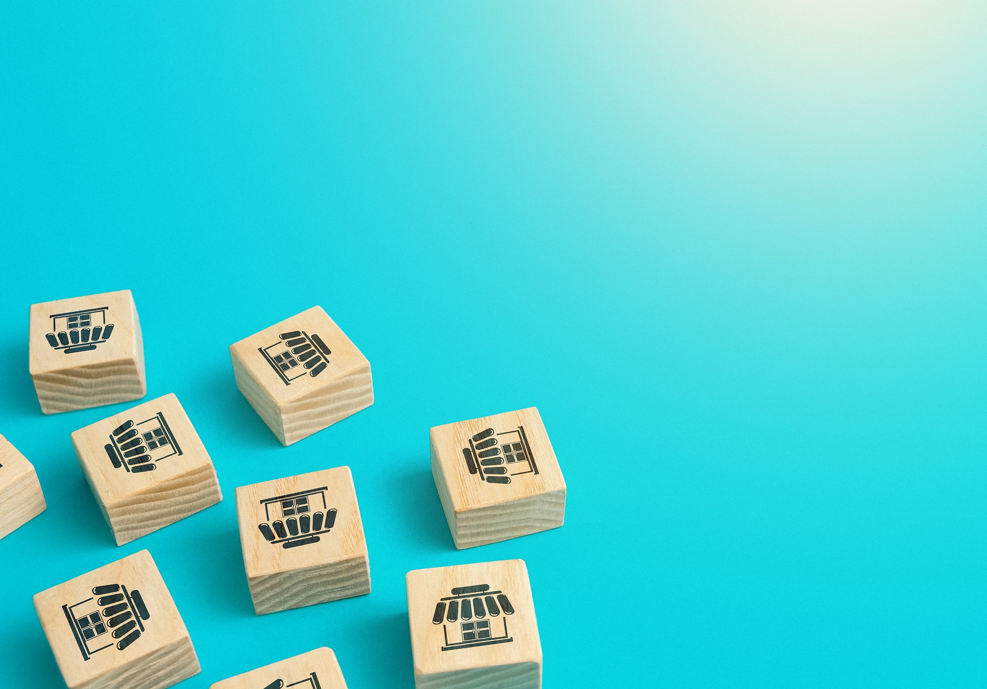 Scattered blocks with shops.